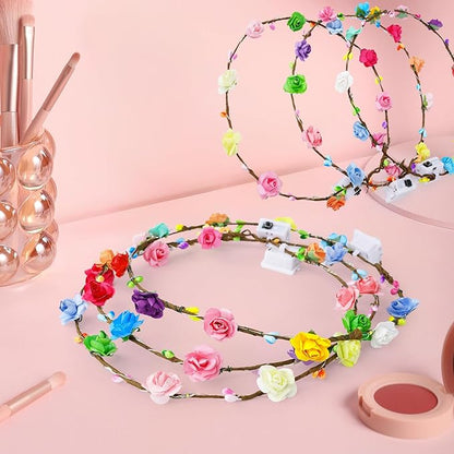 100 PCS LED Flower Crowns Headbands, Light Up Flower Crowns For Women, Glow in the Dark Headband for Wedding Reception Birthday Christmas Mardi Gras Cosplay Princess Party Favors