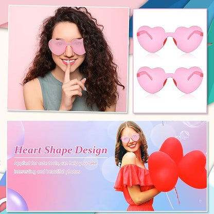 Flutesan 60 Pairs Heart Sunglasses Pink Heart Shaped Rimless Sunglasses Transparent Frameless Glasses Candy Color for Party Favor Cosplay