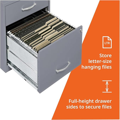 2 Drawer Locking Filing Cabinet | Pre-Assembled Steel Construction | Space-Saving Design is Perfect for Home and Small Office | Letter-Size | Assembled in North America