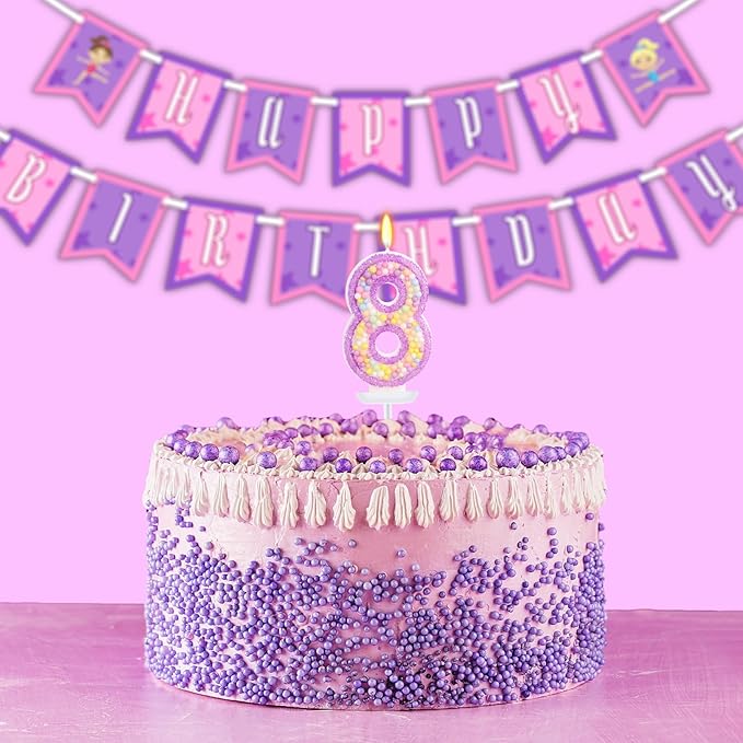 Birthday Candles - Number 8 Candle, Colorful Macaron Candles for Boys/Girls, Purple Party Decorations, Purple Cake Decorations