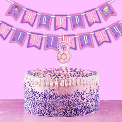 Birthday Candles - Number 8 Candle, Colorful Macaron Candles for Boys/Girls, Purple Party Decorations, Purple Cake Decorations