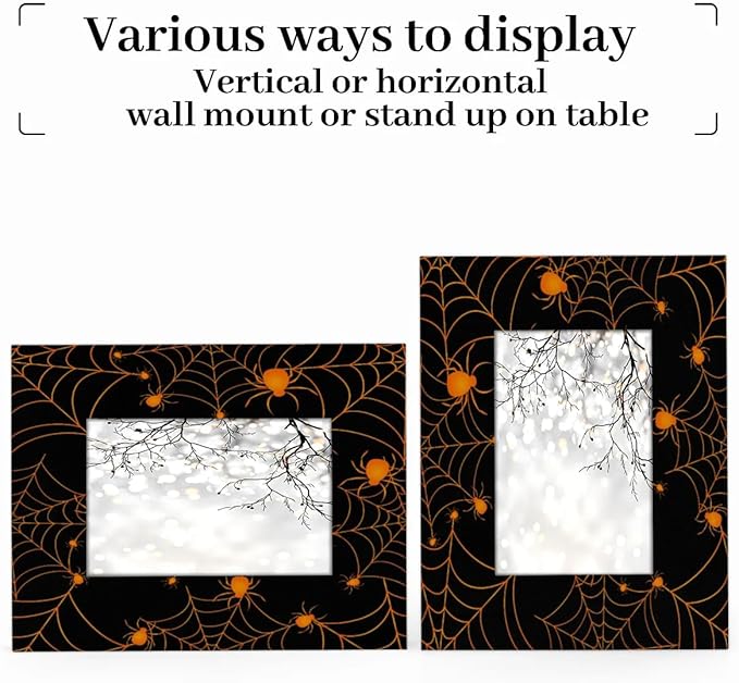 Tavisto Halloween Themed 4x6 Picture Frame Spooky Spider Web Wooden Photo Frames for Tabletop Display Wall Mounting Fits 4x6 Pictures Home Office Decor