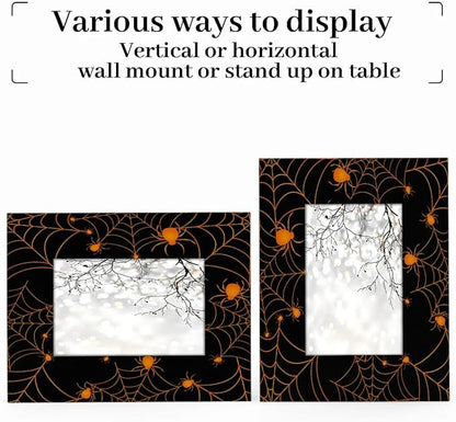 Tavisto Halloween Themed 5x7 Picture Frame Spooky Spider Web Wooden Photo Frames for Tabletop Display Wall Mounting Fits 5x7 Pictures Home Office Decor
