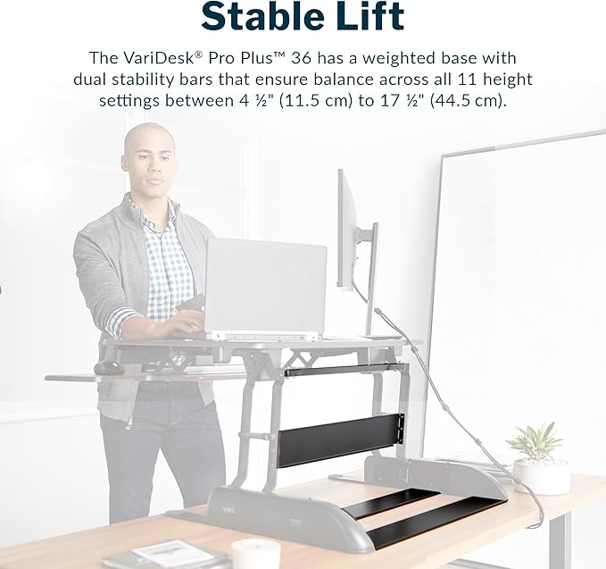 Vari VariDesk Pro Plus 36 Standing Desk Converter – 11 Height Settings + Spring Lift, 2 Tier Design, Keyboard Tray, Fits Desktops 36” Wide x 26.5" Deep – Delivers Fully Assembled (Walnut)