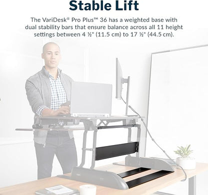 Vari VariDesk Pro Plus 36 Standing Desk Converter – 11 Height Settings + Spring Lift, 2 Tier Design, Keyboard Tray, Fits Desktops 36” Wide x 26.5" Deep – Delivers Fully Assembled (Walnut)