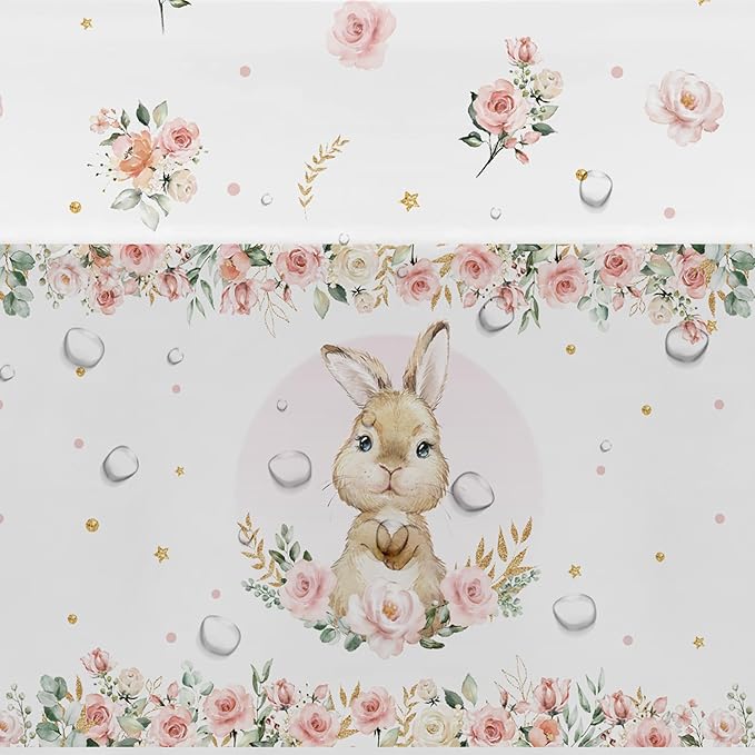 APOWBLS Bunny Birthday Decorations Tablecloth, Disposable Bunny Party Supplies Table Cover for Baby Shower, Easter Rabbit Themed Party Decorations Table Cloth, 3 Pack, 55in x 86in