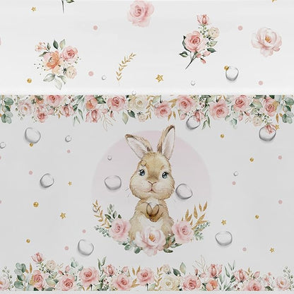 APOWBLS Bunny Birthday Decorations Tablecloth, Disposable Bunny Party Supplies Table Cover for Baby Shower, Easter Rabbit Themed Party Decorations Table Cloth, 3 Pack, 55in x 86in