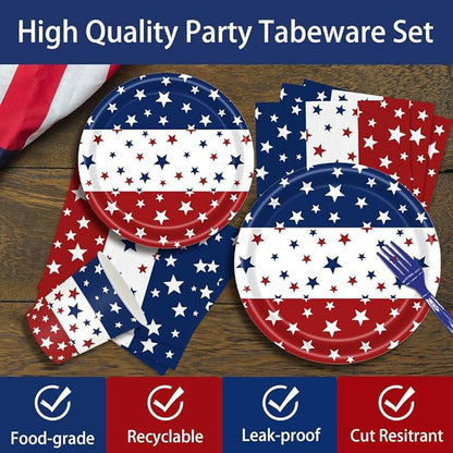 140Pcs Independence Day Party Supplies 4th of July Party Decorations Plates and Napkins Patriotic Memorial Day Party Decor Star Print Paper Plates, Serve for 20