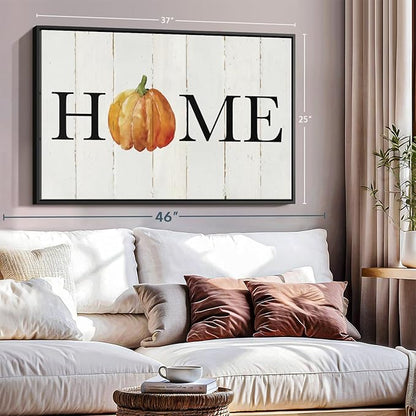 Elephant Stock Home Pumpkin Wall Art - Horizontal Floating Framed Canvas - 1-Piece Living Room Wall Decor - Rural Watercolor Canvas Print - Beige and Black Decor for Wall - by Carol Robinson - 37" X 25"