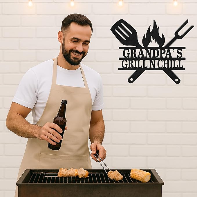 Personalized BBQ Patio Metal Sign, Custom Grill Cut Name Wall Decor for Backyard Kitchen, Rustic Outdoor Barbecue Gift
