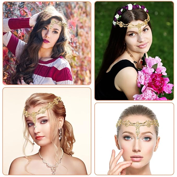 Head Chain Jewelry Headband Crystal Bohemian Hair Accessories with Peal Women Head Chains Forehead Chain Rhinestone Headpieces with Drop Pendant