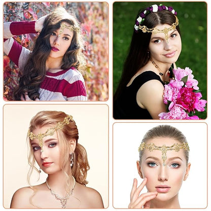 Head Chain Jewelry Headband Crystal Bohemian Hair Accessories with Peal Women Head Chains Forehead Chain Rhinestone Headpieces with Drop Pendant