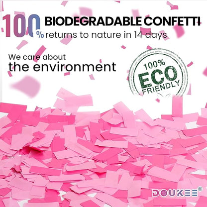 Gender Reveal Pink Confetti Cannon, DOUKEE Baby Shower Pink only Biodegradable Confetti Poppers for Girl Baby Reveal Party - 2 Set