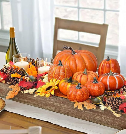 DearHouse 8Pcs Thanksgiving Artificial Pumpkins Home Decoration Sets and 50PCS Maple Leaves, Artificial Vegetables Pumpkins for Fall Harvest Decoration