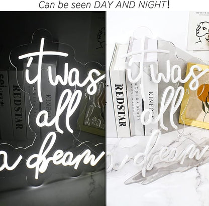 Lucunstar It Was All A Dream Neon Sign White Neon Sign For Room LED signs For Wall Decor LED Light Up Bedroom Club Office Hotel Pub Cafe Dream Neon Lights Wedding Birthday Party Room Decor