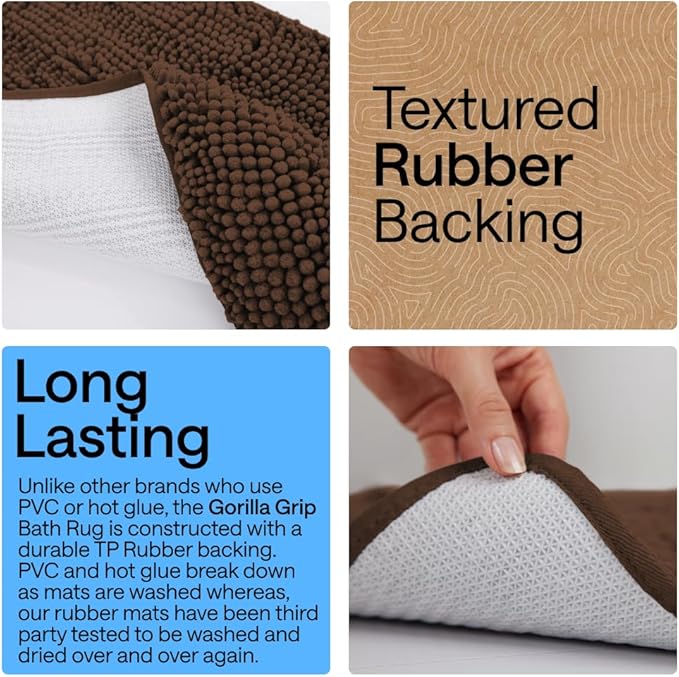 GORILLA GRIP Bathroom Rug Sets, Soft Chenille 2 Piece Area Rugs Set, Toilet Base Mat and 30x20 Carpet, Absorbent Microfiber Washable Mats Dry Quickly, Home Décor and Bath Room Accessories, Brown