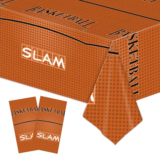 2 Packs Basketball Tablecloth Plastic 54 X 108Inch, Basketball Party Decorations Table Cloth Disposable Rectangle Sports Ball Table Cover for Birthday Party Supplies