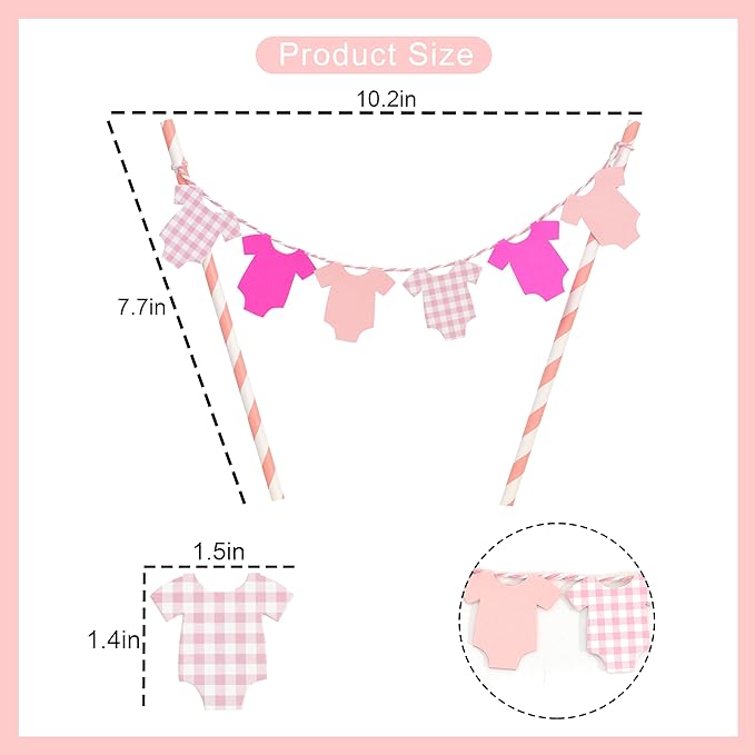 Pink Baby Shower Cake Topper - Pink Bodysuit Gingham Cake Topper,Gender Reveal Decor,Baby Shower Cake Decorations,Gingham Onesie Party Decorations (pink)
