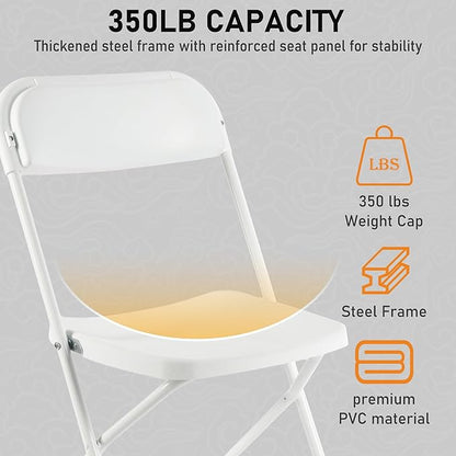 SEALAMB Plastic Folding Chairs 16 Pack, White Commercial Portable Indoor/Outdoor Chairs for Home Office, Wedding, Events Parties with Steel Frame, 350lbs Capacity (White-Plastic, 16 Pack)