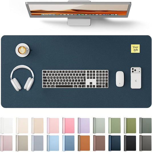 YSAGi Leather Desk Protector, Office Mat, Large Mouse Mat, Non-Slip PU Leather Blotter, Laptop Pad, Waterproof Writing Pad for Office and Home (Dark Blue, 35.4" x 17")