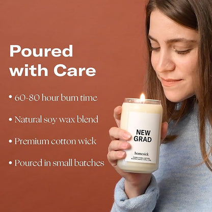 Homesick Scented Candles for Home (New Grad) - 13.75 oz Long-Lasting Soy Wax Jar Candle for Women & Men for All Occasions, 60-80 Hours Burn Time - Notes of Jasmine, Rosemary, Gardenia & Vanilla
