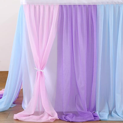 Mermaid Tulle Table Skirt Blue Pink Purple Striped Table Skirts for Rectangle Tables Frozen Baby Shower Mermaid Birthday Parties Decoration 14ft