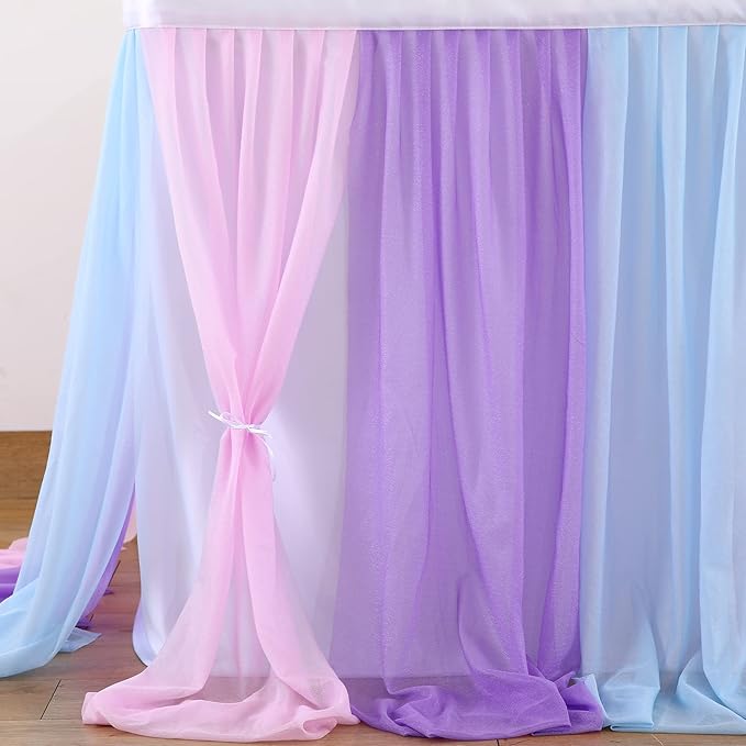 Mermaid Tulle Table Skirt Blue Pink Purple Striped Table Skirts for Rectangle Tables Frozen Baby Shower Mermaid Birthday Parties Decoration 9ft