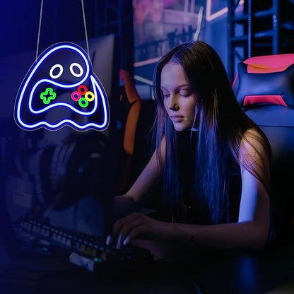 Game Ghost Neon Sign, Neon Signs for Wall Decor Gaming Room LED Light Up Signs Home Decor for Boys Bedroom Club Party Bar Shop USB Operated