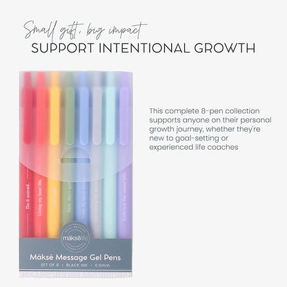 MäksēLife Makse Message Rainbow Gel Pens - Goal-Setting Writing Tools with Daily Affirmations for Personal Growth and Mindset Training, 8-Pack Set