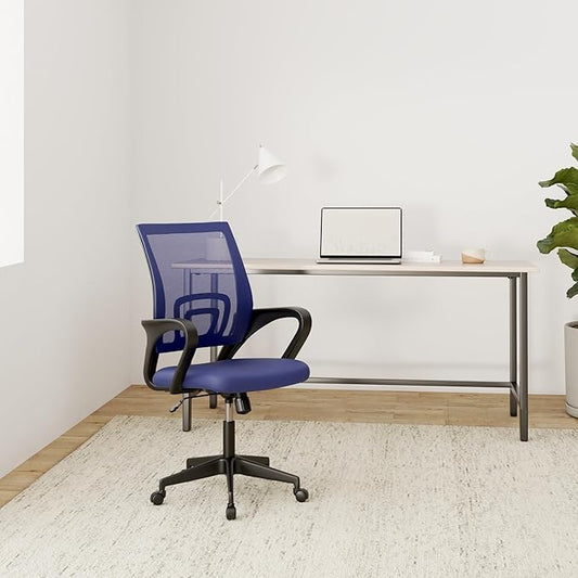 BestOffice | Ergonomic Office Chair | Mid-Back Swivel Desk Chair | Breathable Backrest & Lumbar Support | Adjustable Height | Sponge Seat | Rolling Wheels | Blue | for Adults & Women