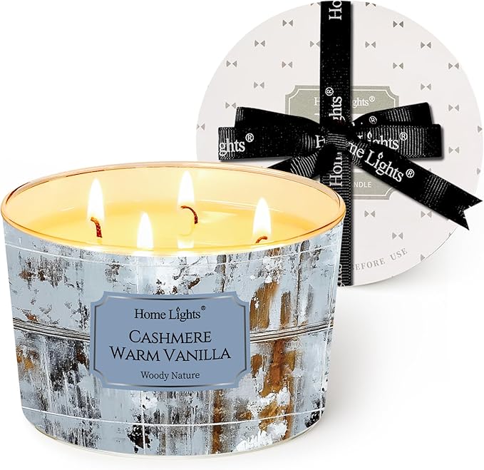 HomeLights Scented Candles for Women & Men, 18oz Candle Jars Aromatherapy 4-Wick Candle, Ideal for Industrial Chic Home Decor and Gifts, Cashmere Warm Vanilla