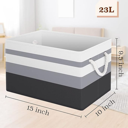 Fab totes Storage Bins [8-Pack], Foldable Storage Baskets for Organizing Toys, Books, Shelves, Closet, Large Storage Box with Rope Handles, Sturdy Organizer Bins,Gradient Grey