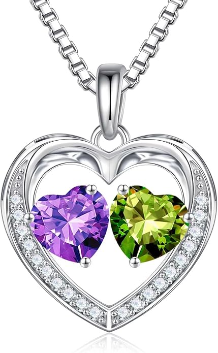 Iefil Christmas Gifts for Women Wife - 925 Sterling Silver Heart Birthstone Necklace, Anniversary Birthday Gifts for Women Wife Girlfriend Mom, Birthstone Jewelry Gift for Her