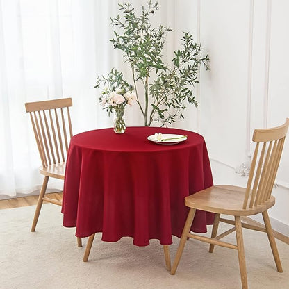 maxmill Round Textured Tablecloth Spill-Proof Wrinkle Free Soft Jacquard Table Cloth for Round Table Cover, for Dining Room Buffet Banquet Parties Holiday Dinner, 70 Inch Red