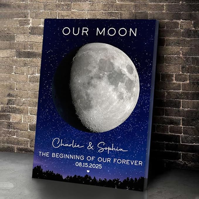 GABITA Personalized Wall Art for Couples, Anniversary Canvas for Couple Parent Grandparent, Our Moon Couple Gift Moon Phase Art Gift for Her Wedding Gifts Personalized Poster