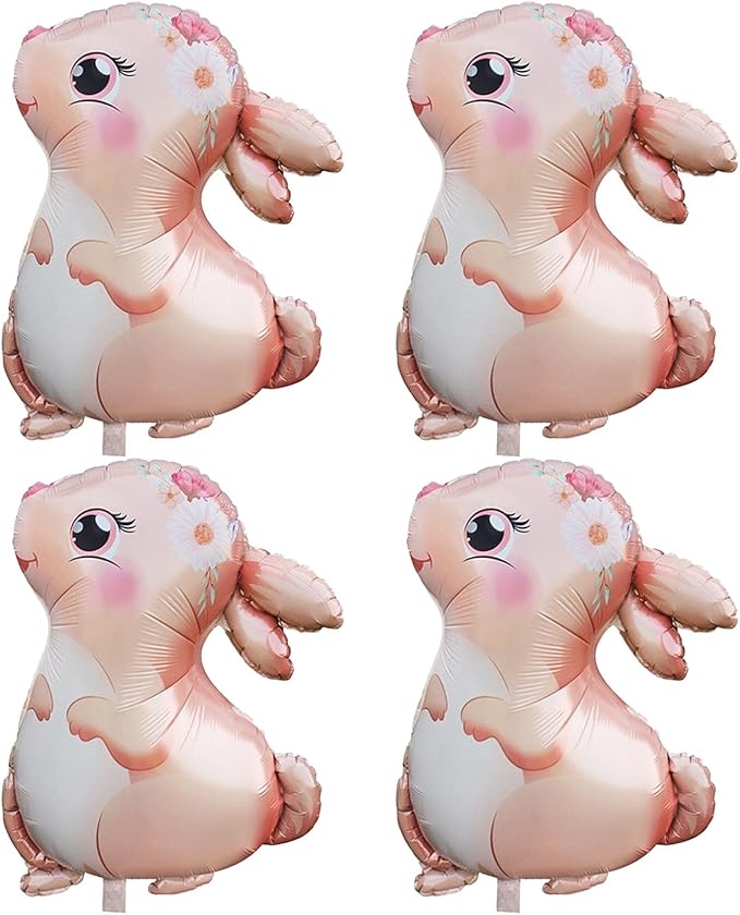 4PCS Pink Large Bunny Foil Balloon Rabbit Balloons Bunny Party Decorations Animal Mylar Balloons for Birthday Spring Woodland Themed Supplies