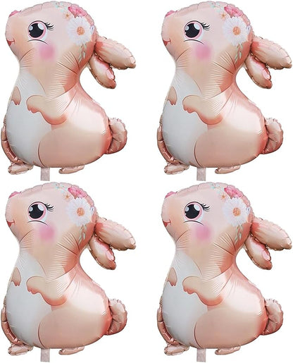 4PCS Pink Large Bunny Foil Balloon Rabbit Balloons Bunny Party Decorations Animal Mylar Balloons for Birthday Spring Woodland Themed Supplies
