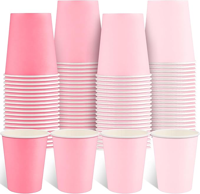 100 Pack Pink Paper Cups 9oz Gradient Pink Party Cups Disposable Paper Cups, Drinking Cups for Wedding Birthday Baby Shower Party Supplies