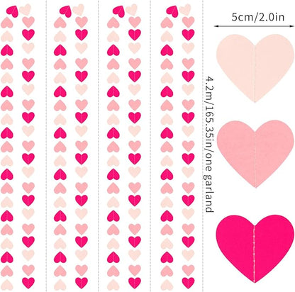 Hot-Pink Party-Decorations Heart Garland - 52Ft Proposal Special Night Galentines Wedding Paper Streamers Banner, Girl Birthday Engagement Bachelorette Decor Lasting Surprise