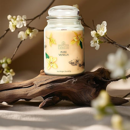 Vanilla Candle 22oz 16" x 9" Reusable Jar Candle 130 Hours Long Burn Time with Wooden Wick in Presentation Gift Box & Protective Shipper Spotless Leopard