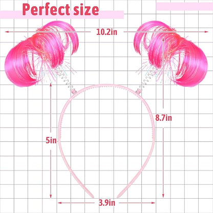 Hoteam 12 Pieces Ponytail Headband Tinsel Wrapped Head Bopper Party Headwear Accessory for Women Girls Costume Party Accessories (Pink)