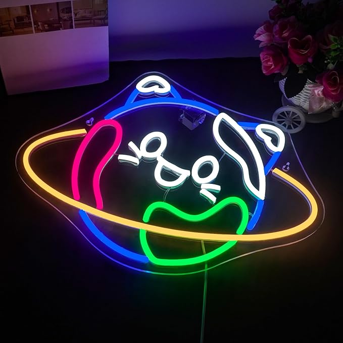 Lucunstar Planet Cat Neon Sign Cute Neon Light Signs for Wall Decor Cat LED Lights USB Connectivity Adjustable Brightness Earth Decor for Home Wall Bedroom Pet Shop Gifts for Geography Lover