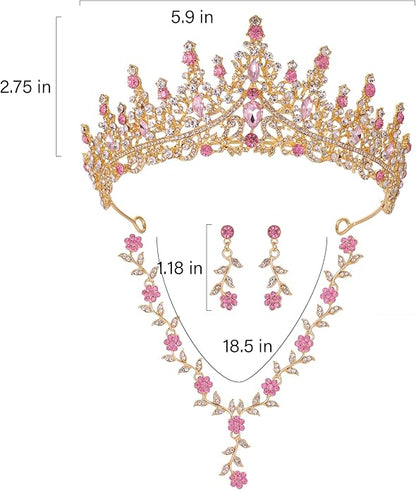 Kamirola Tiaras and Crowns for Women,Tiaras Earrings Necklace, Crystal Bridal Jewelry Set (TR48)