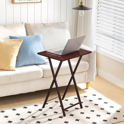 HOOBRO Folding TV Tray Tables, Set of 2 Side Table for Small Space, Industrial Snack Tables for Eating at Couch, Stable Metal Frame, Easy Assembly, Space Saving, Brown BR25BZ01