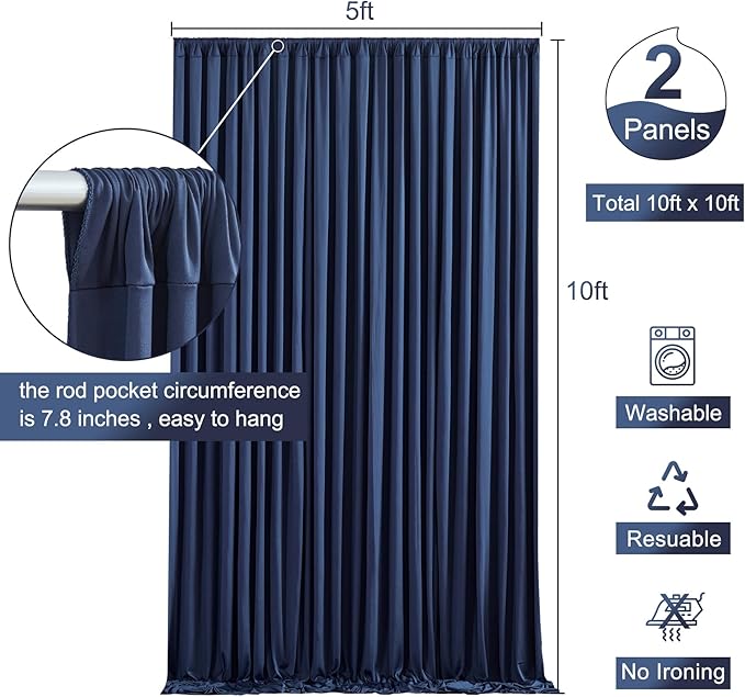 10x10 Navy Blue Backdrop Curtain for Parties Wrinkle Free Photo Curtains Backdrop Drapes Fabric Decoration for Wedding Birthday Party Baby Shower 5ft x 10ft,2 Panels