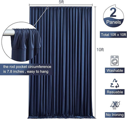 10x10 Navy Blue Backdrop Curtain for Parties Wrinkle Free Photo Curtains Backdrop Drapes Fabric Decoration for Wedding Birthday Party Baby Shower 5ft x 10ft,2 Panels