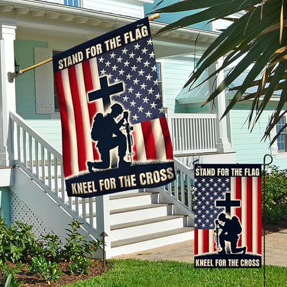 American Flag-Stand For The Flag Kneel For The Cross Veteran Flag TQN2527F, House Flag (29.5" x 39.5")-USA Flags Premium Polyester-Decorative Indoor Outdoor Flag