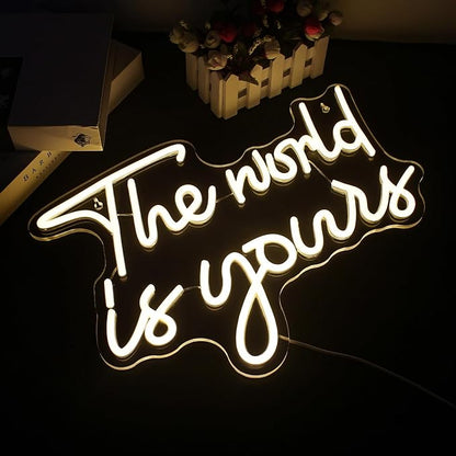 Lucunstar The World Is Yours Neon Signs Valentine Neon Sign Warm White Led Neon Light for Wall Decor Light Up Sign for Wedding USB Powered Led Neon Signs for Bedroom Valentines Day Decor