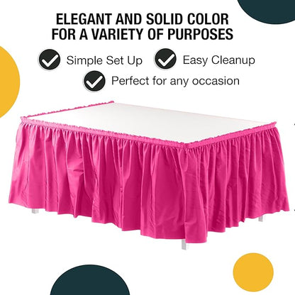 Exquisite Ruffle Table Skirt Cerise 12 Pack 14 Ft Long Table Skirts for Rectangle Tables 6ft Plus or Round Tables Skirts with Adhesive Strip for Gender Reveal Decor & Happy Birthday Parties