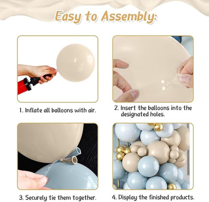 Dusty Blue Balloon Arch Kit,122Pcs Light Blue Sand White Metallic Gold Matte Balloons for Kids Boy Baby Shower Decorations Wedding Graduation Bridal Engagement Birthday Party Supplies